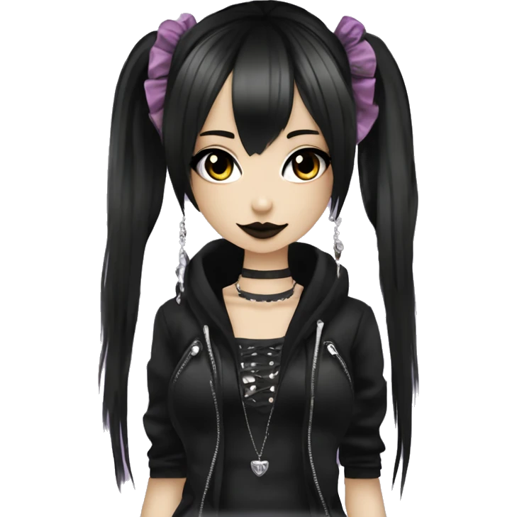 hime gyaru girl, goth, punk clothes, dark makeup, dark black hair emoji