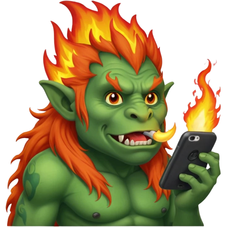 Troll breathing fire on a work phone emoji