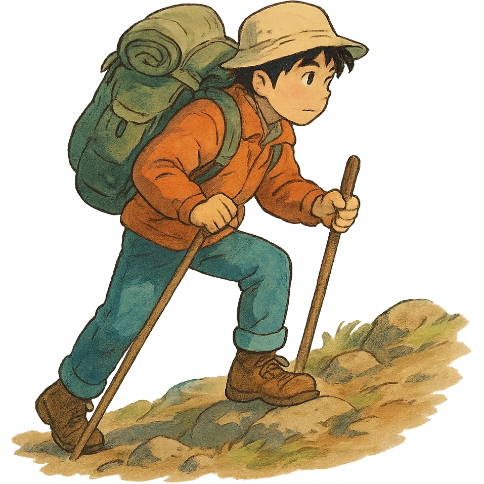 person hiking, ghibli style illustration emoji