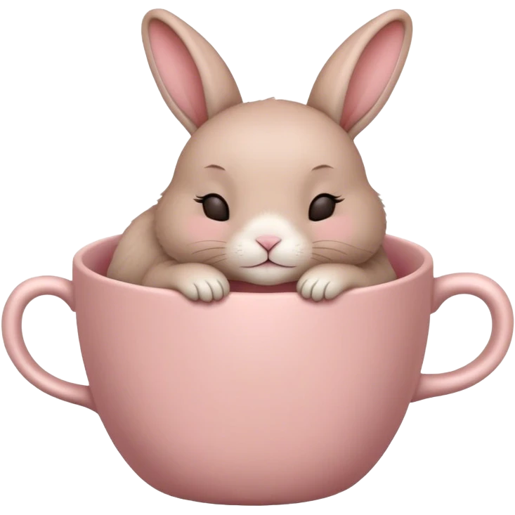 Cute sleeping Taupe rabbit in a dusty rose coloured cup emoji