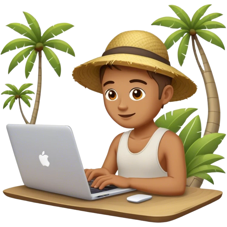 A digital nomad in Bali working on a laptop emoji