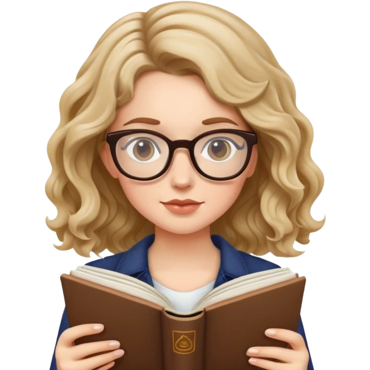 a white girl with weavy hair and small glasses reading  emoji
