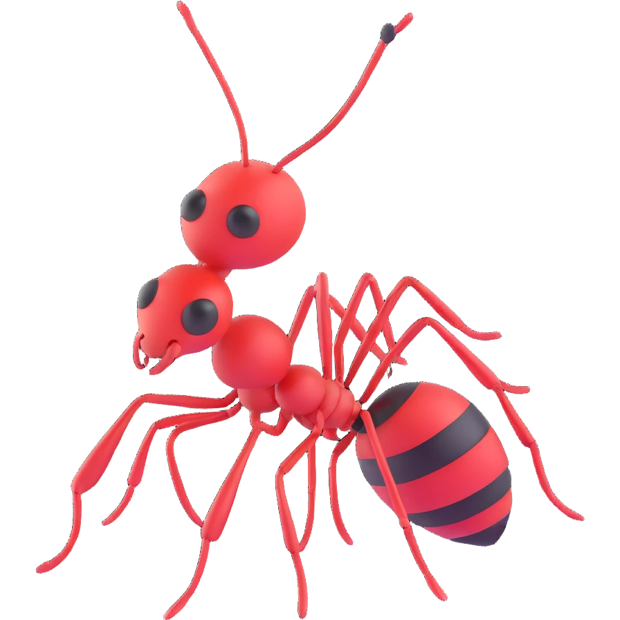 a brave ant, bold and heroic, in a dynamic pose emoji