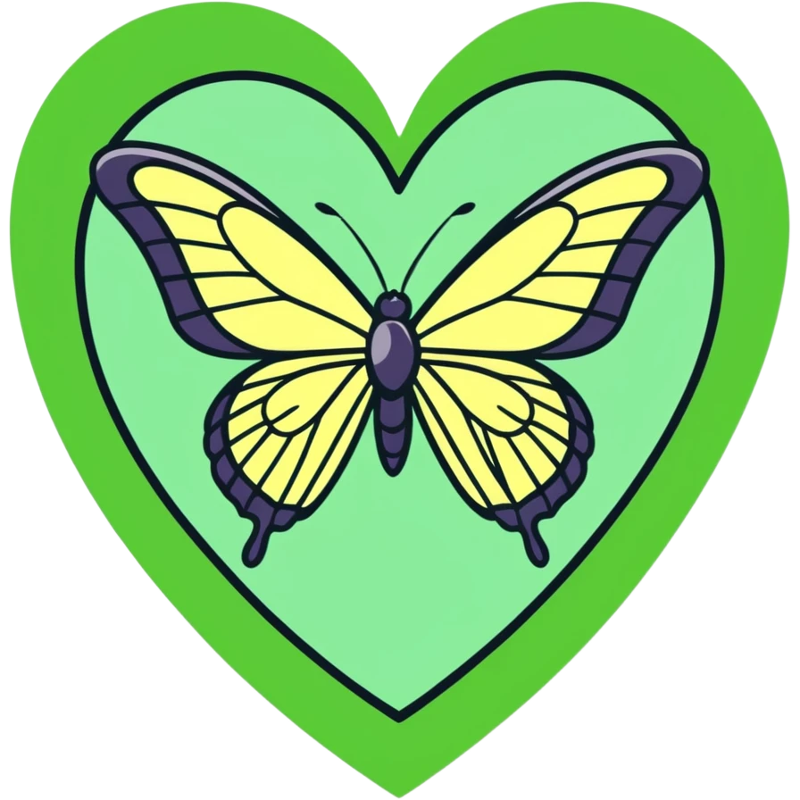 Green butterfly inside a green heart emoji