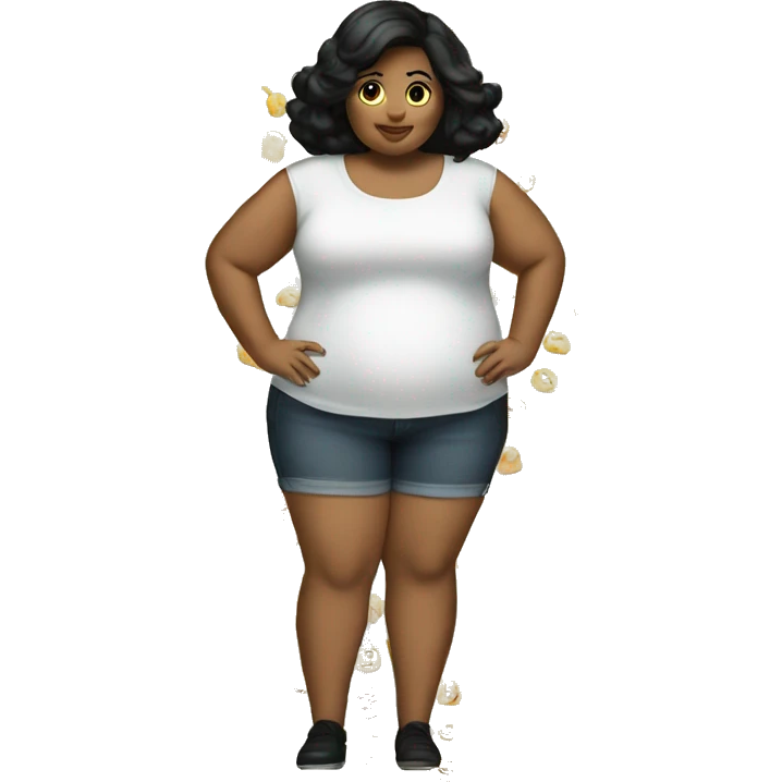 Fat girl top heavy skinny legs black hair emoji