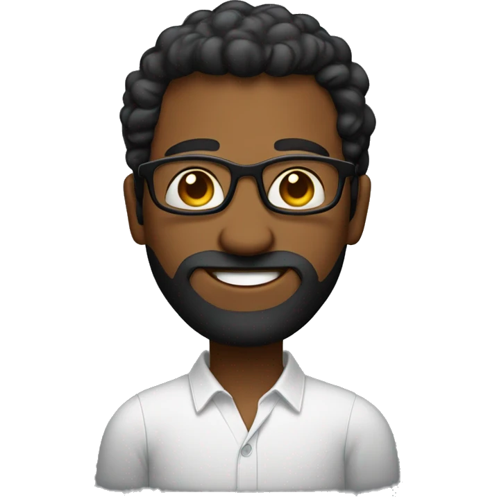 homem negro, sem cabelo, óculos camisa preta, sorrindo, sem barba emoji