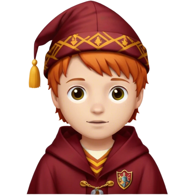 Boy with Ginger hair with a gryffindor Robe and a patterned cap emoji