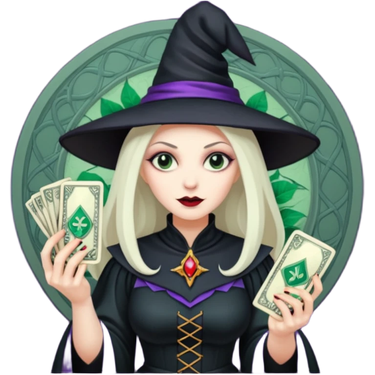 Evil witch tarot card with money emoji