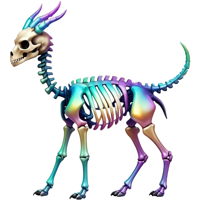 An iridescent gradient epic shiny cool edgy skeletal animal, full body emoji