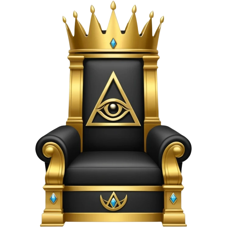 wide big iron black Illuminati throne with ornate gold and prominent Illuminati symbol emoji