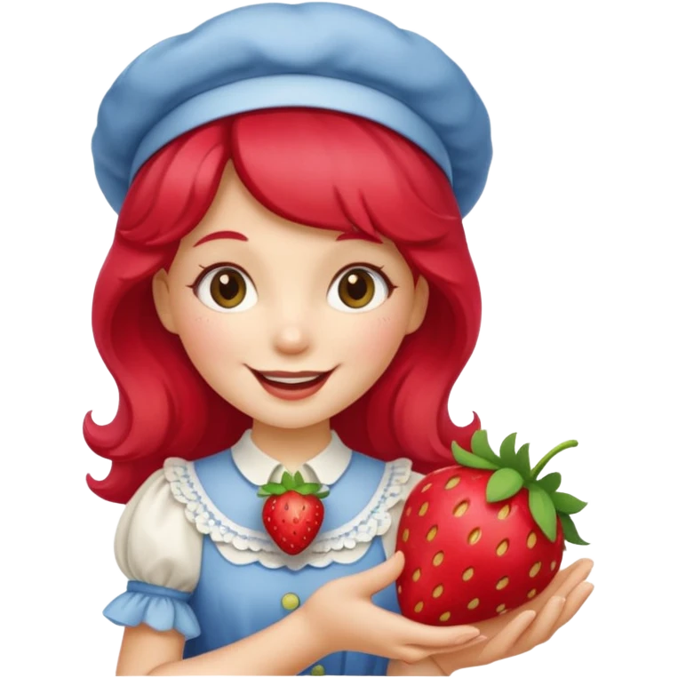 Vintage cartoon character strawberry shortcake hold a strawberry on her hand emoji