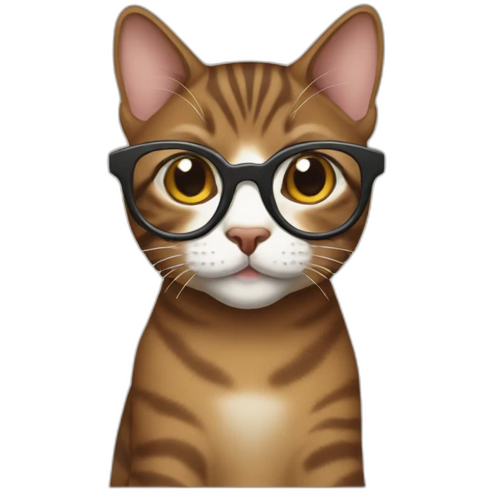 brown domestic shorthair cat with glasses emoji