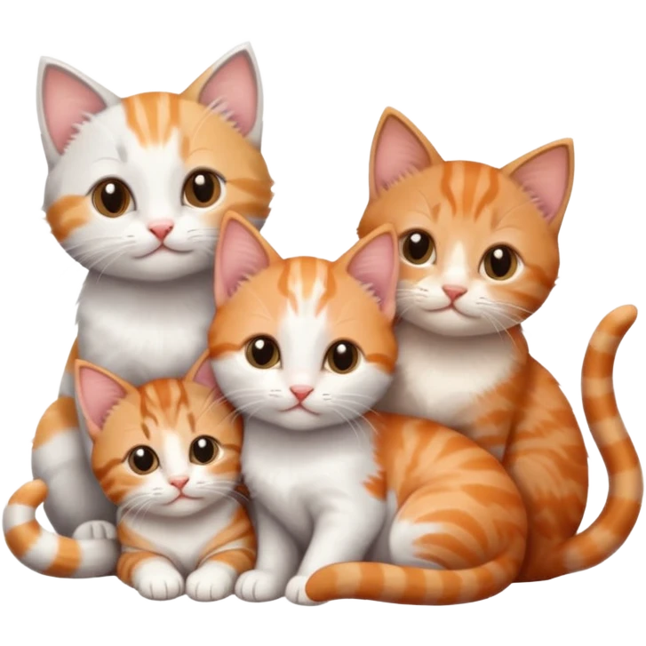 3 tiny kittens cuddling together all different colours, the first one is grey and white, the second is ginger and white and the third is brown tabby and white emoji