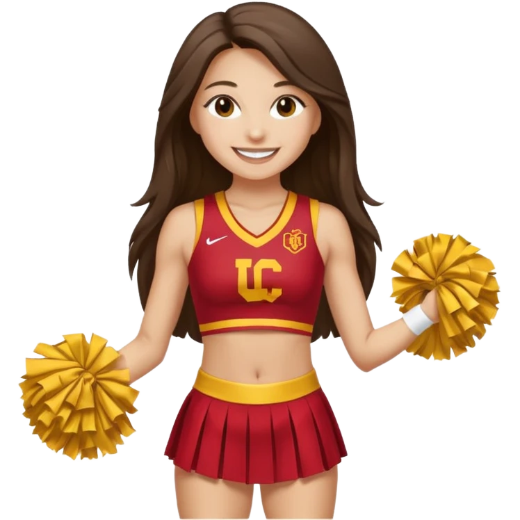full body skinny white happy long haired brunette girl USC cheerleader emoji