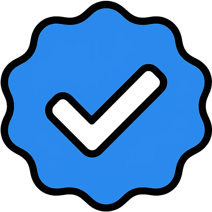 modern icon style Instagram verified badge, blue circle with white check mark, no text, transparent background emoji