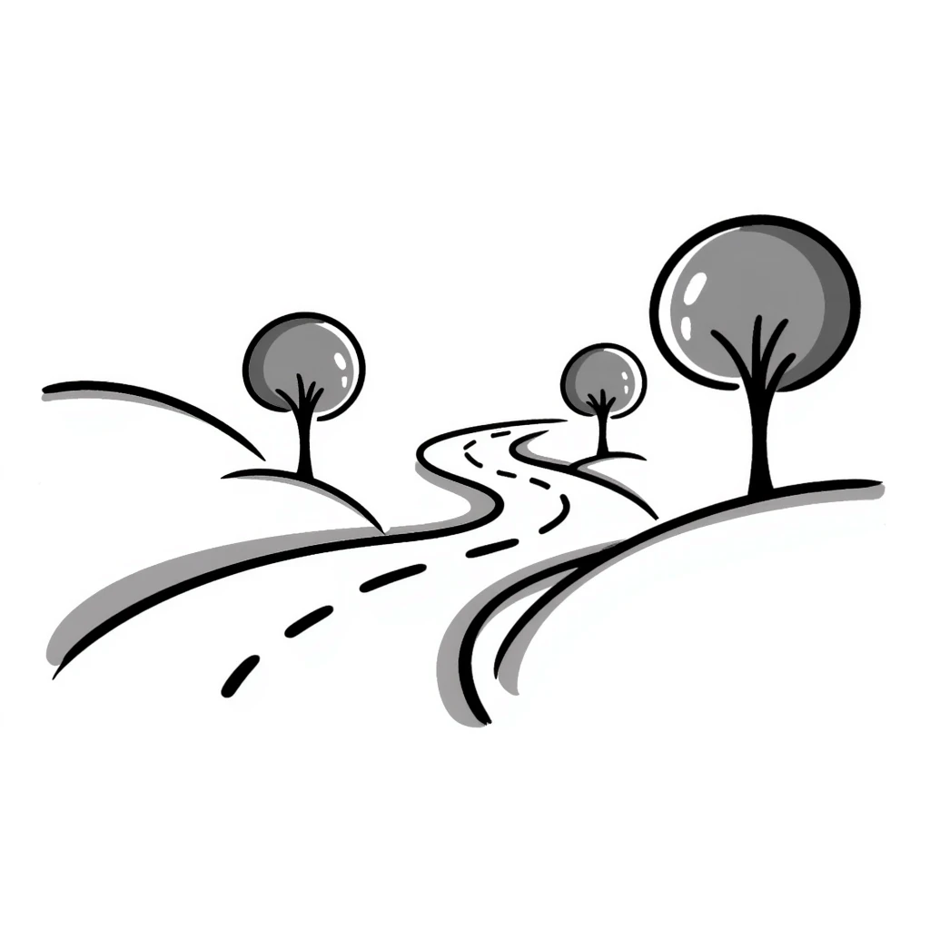 a road with trees, hand drawn doodle style emoji