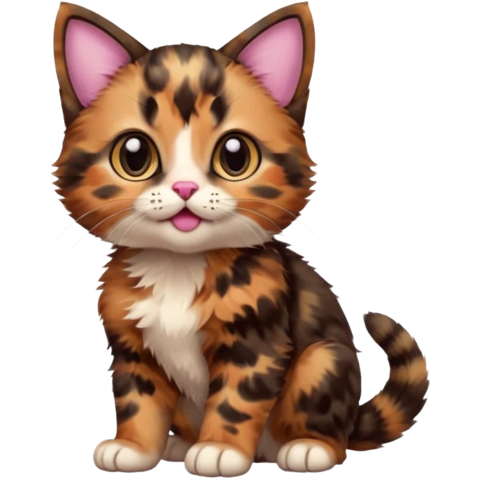 A high-resolution photo-realistic digital illustration of a brown multicoloured  tortoiseshell kitten, chest upward emoji
