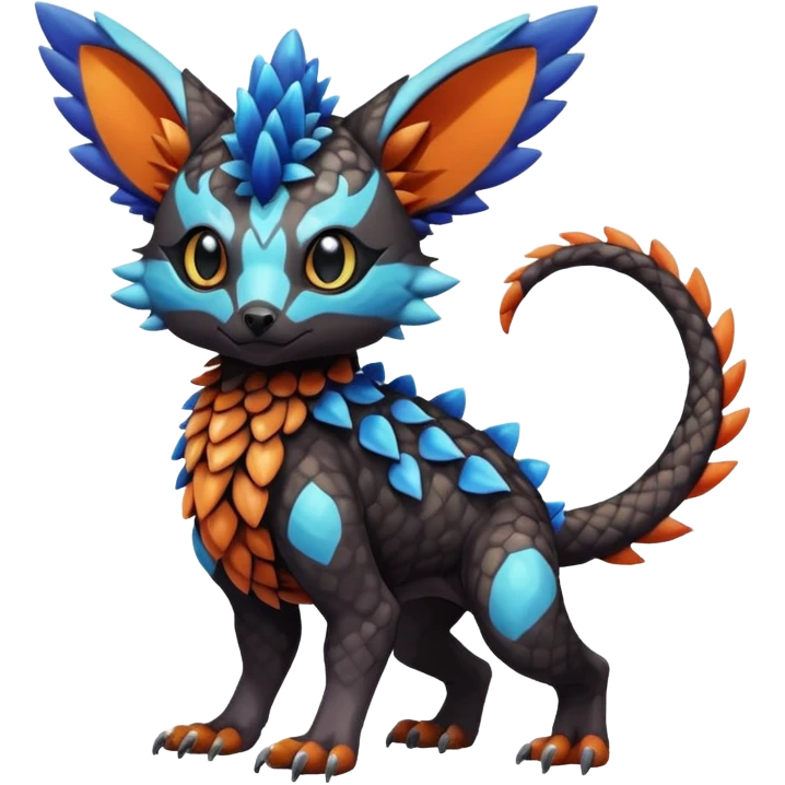Cute cool realistic colorful exotic Trico-Protogen-Fakémon-Pokémon-Vernid-Fionbri-hybrid-creature dark (full body) emoji
