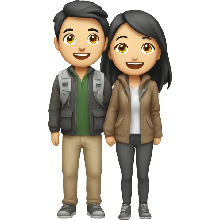 Cute young  Asian couple excitedly traveling  emoji