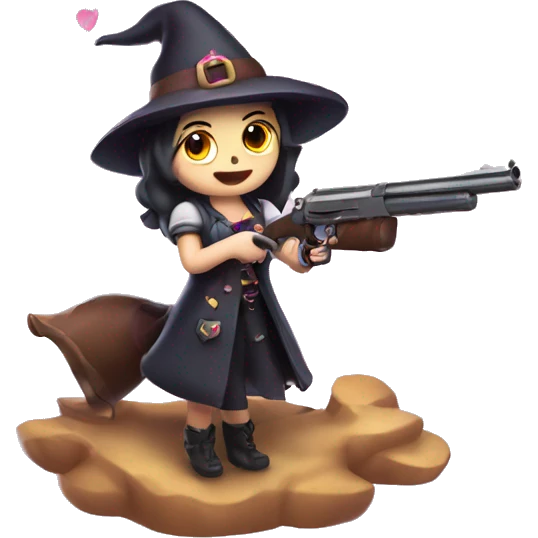 A cute gun witch shoot with hearts ios style emoji