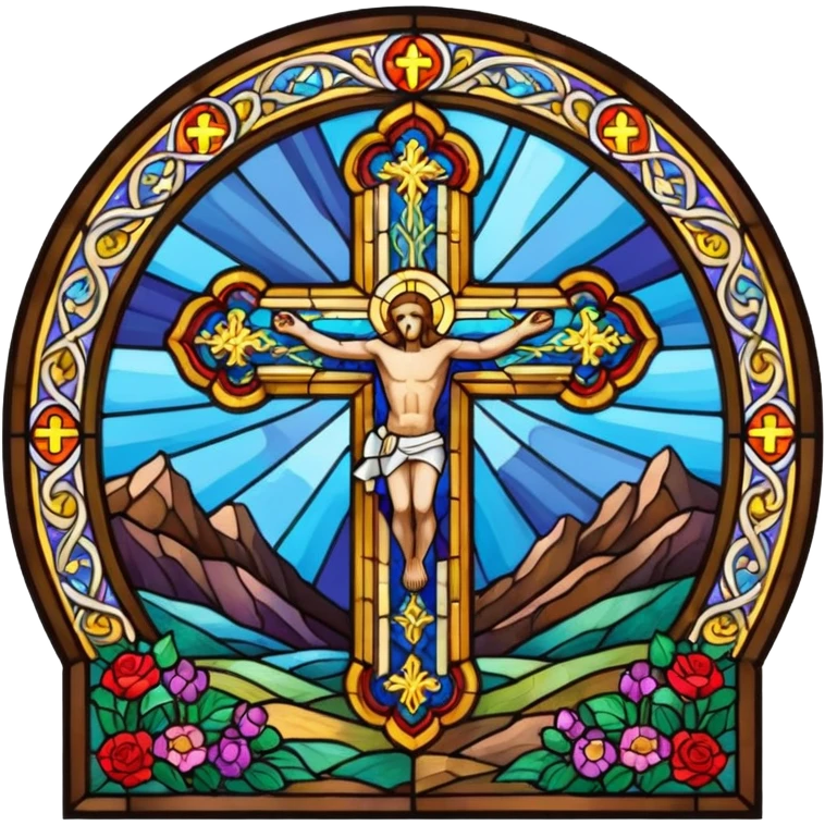 stained glass window with a cross, Christian theme emoji