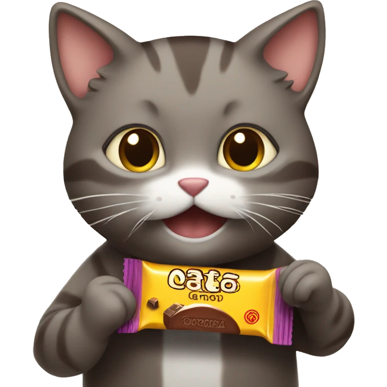 Small cat eating a chocolate bar emoji