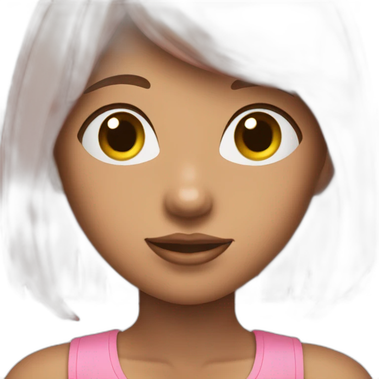 cute girl with long, straight rose hair with fringe and with brown eyes and wearing pink tank top emoji
