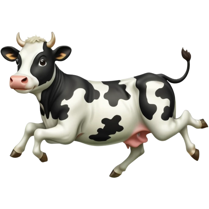 black and white cow jumping in a grass field emoji