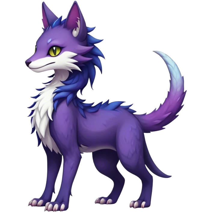 Kawaii dark colorful edgy fantasy ethereal feline-vernid-sergal-fursona animal creature with a tufted tail full body emoji