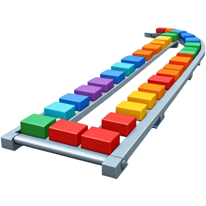 Conveyor belt moving small colored blocks in a row, representing an automated system emoji