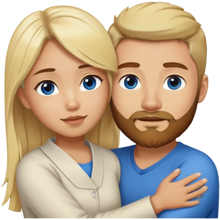 Asian girl hugged by blonde guy with brown beard and blue eyes emoji