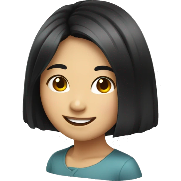 Asian girl medium length black hair smiling and slightly smirking. emoji