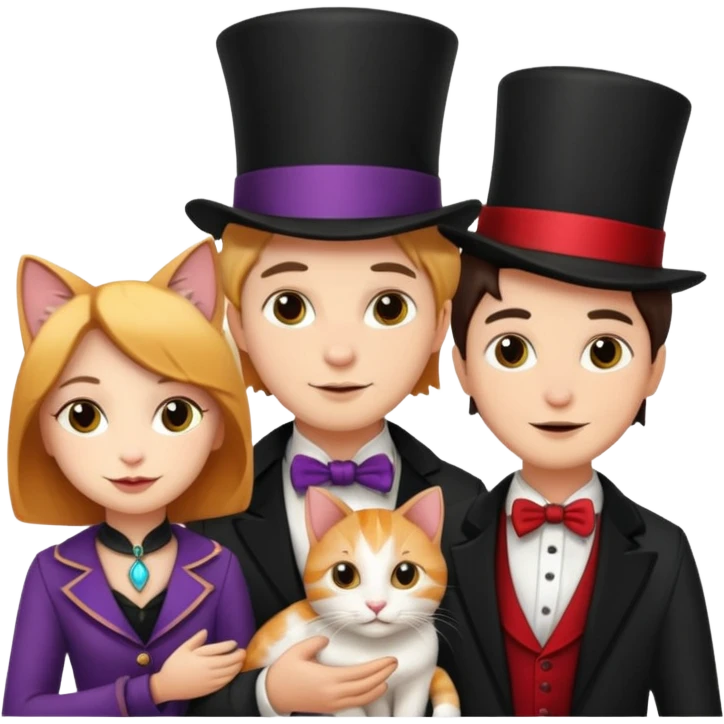 magician couple and their pet cat emoji
