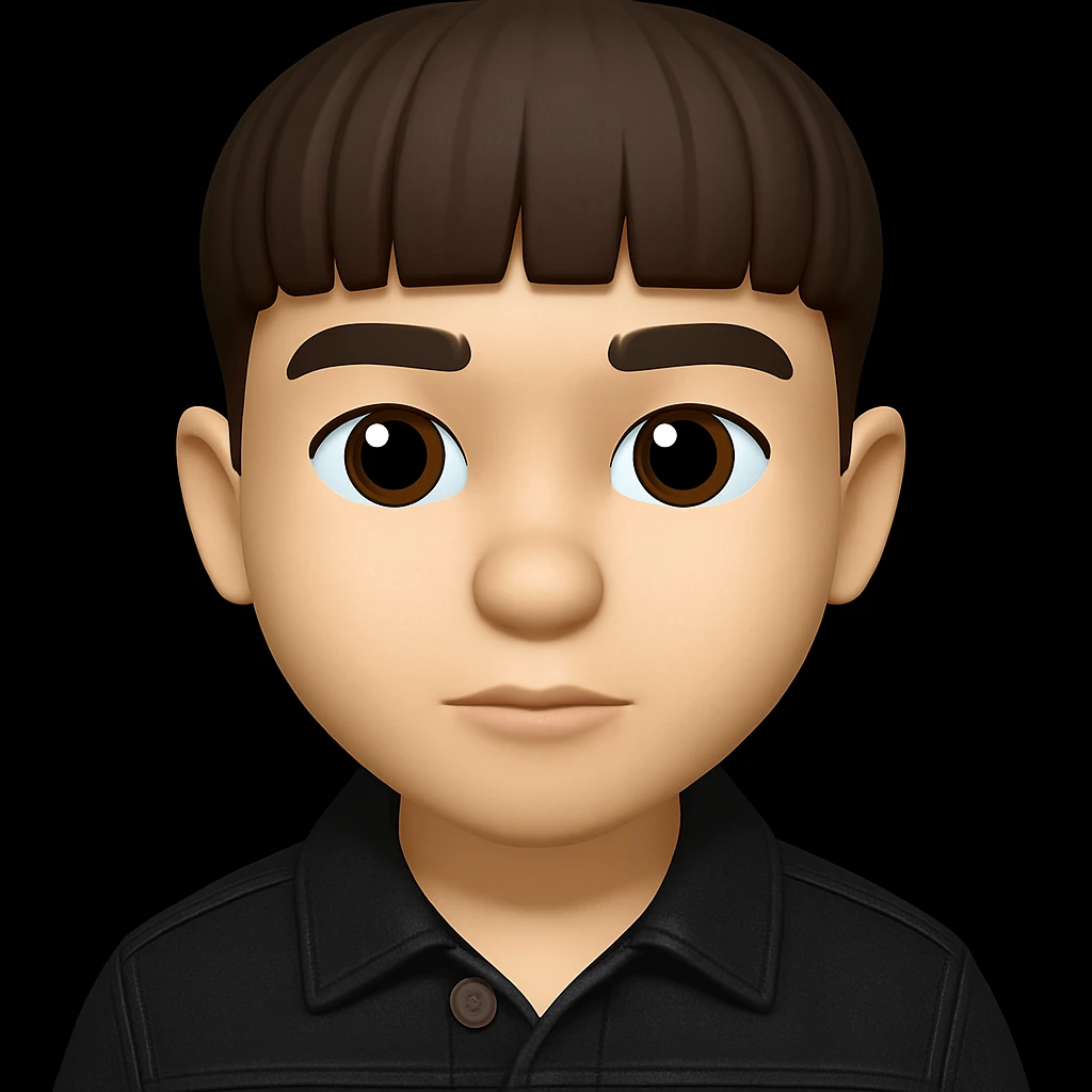 Change the boy's outfit to a black denim jacket. Keep the boy's face, slim body shape, and all other features the same as the original image. Maintain the original style and proportions of the boy without making him look fat. emoji