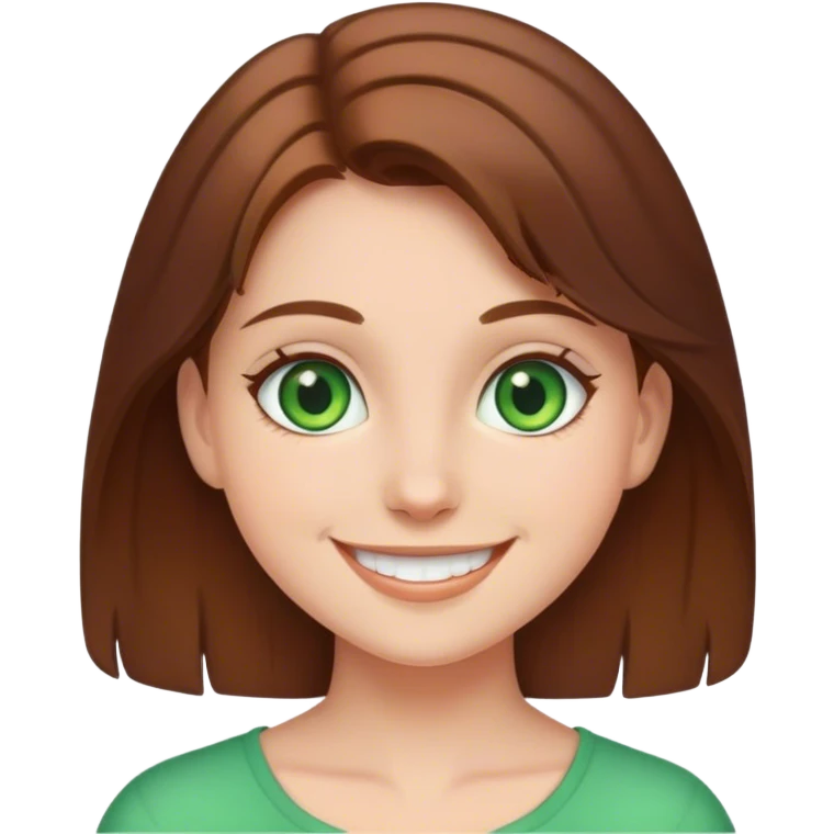 smiling girl with brown hair, green eyes emoji
