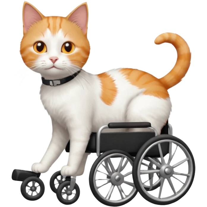 full body small short hair ginger and white cat with orange eyes walking in a wheelchair for cats emoji