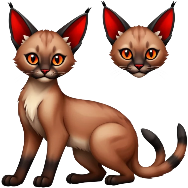 Gothic exotic Red and black and edgy and cute shiny Fantasy-Siamese-Bobcat-Caracal-Lykoi-feline-Fakémon-feline-hybrid (full body) emoji