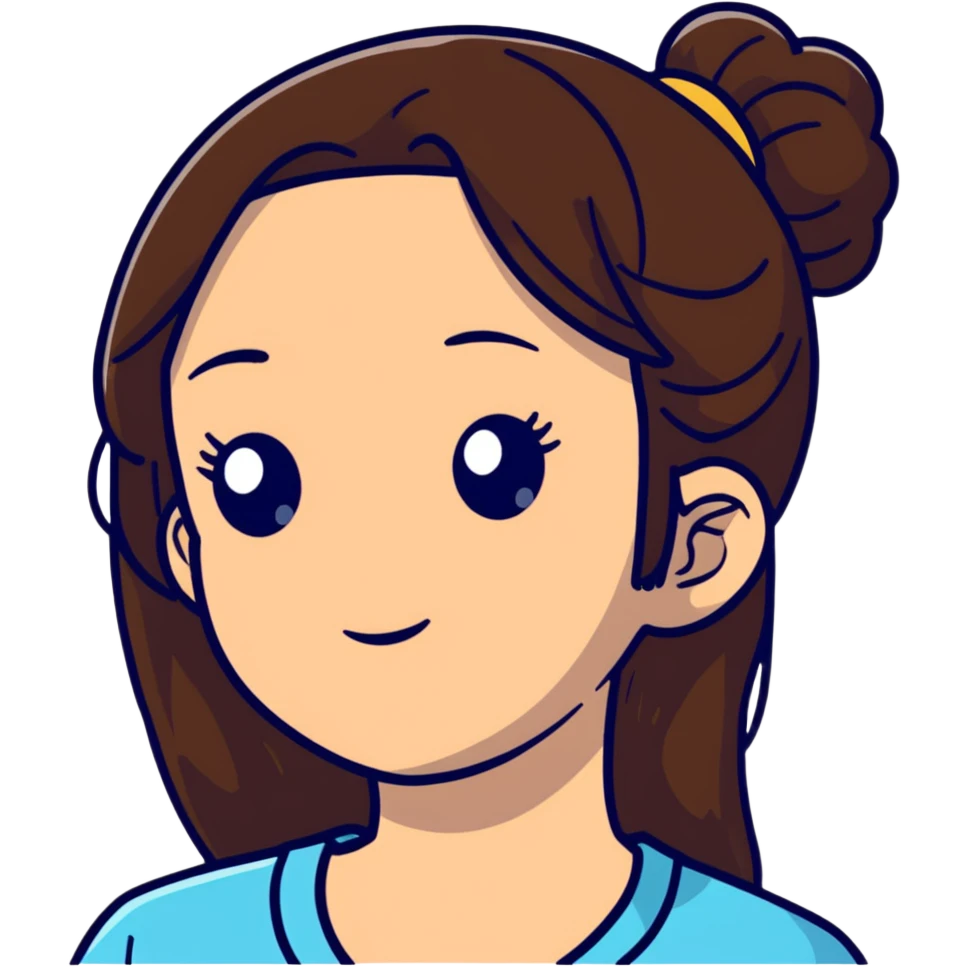 girl with long brown hair and sweat on her forehead emoji