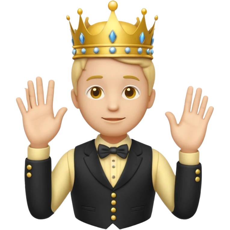 3d round yellow emoji character with slightly smug expression, wearing a tiny victorian crown and waistcoat, one hand over heart dramatically, classic early 2000s 3d emoji style, plain white background emoji