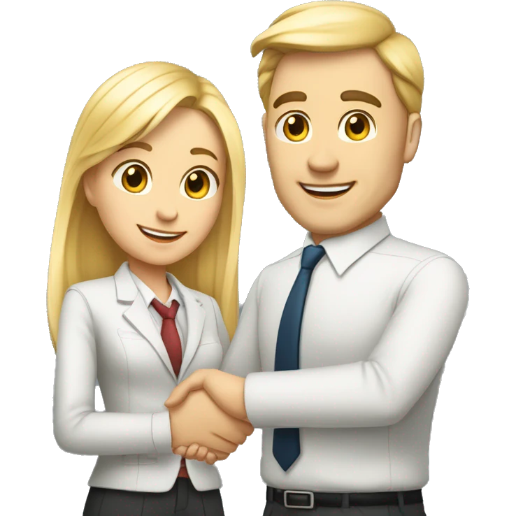 A 40-year-old fair-skinned businessman shakes hands with an 18-year-old fair-skinned blonde girl, full-length emoji, high details emoji