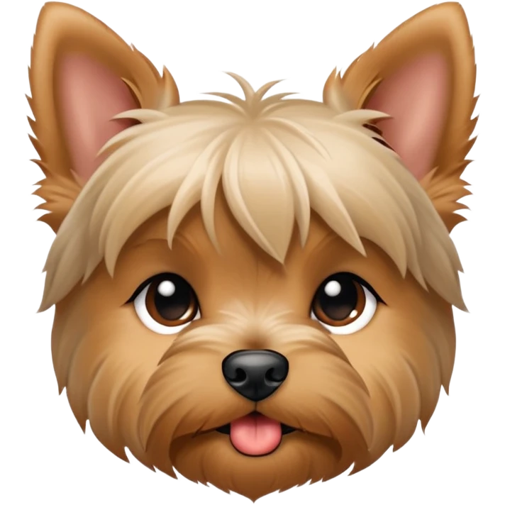 The Yorkshire Terrier, size of the dog really small, like puppy. The dog have a small brown spot on his nose. The dog can be angry or give a kiss   emoji