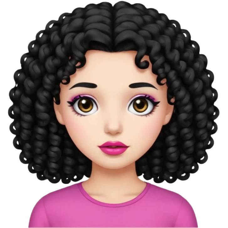 دختری با موهای مشکی فرفری و چشم های مشکی و لب های صورتی emoji
