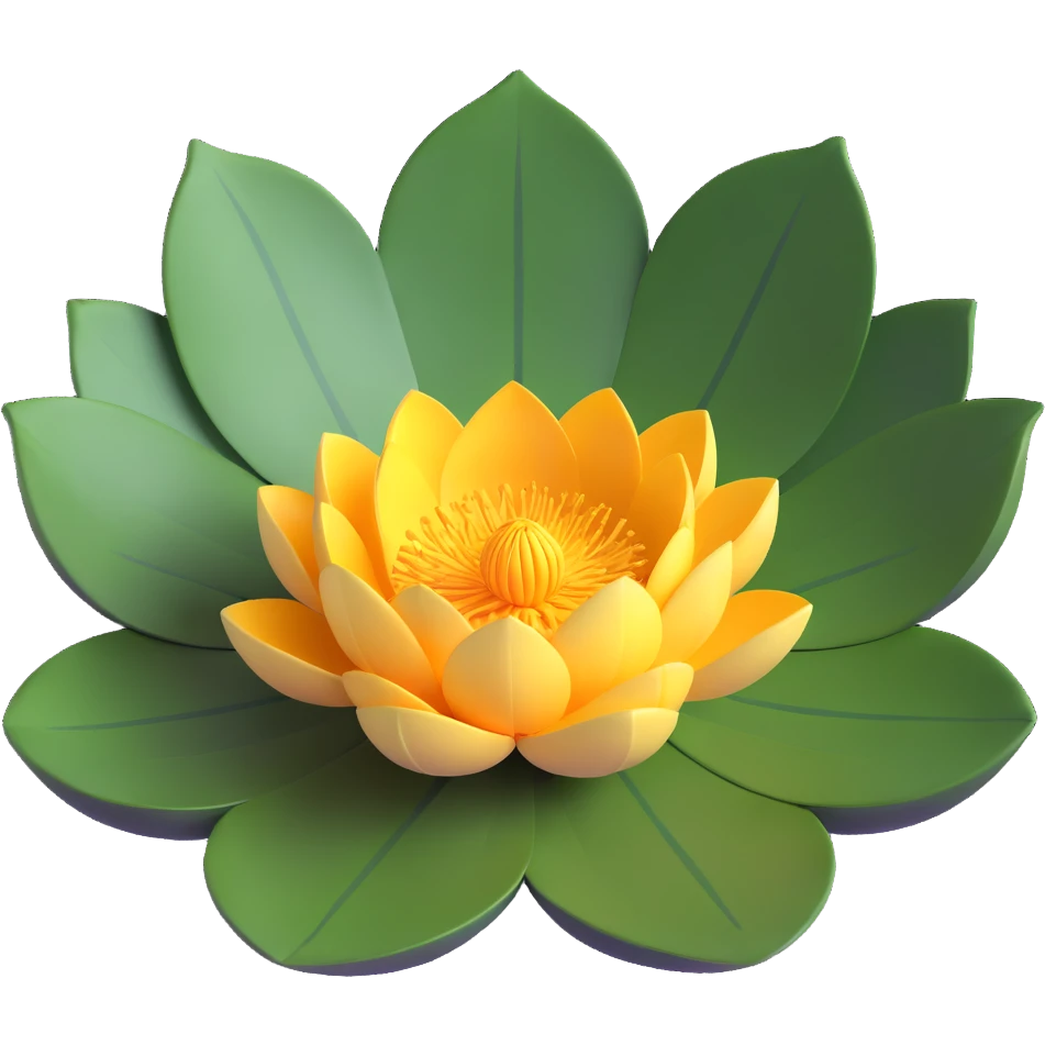 Detailed lotus flower with realistic lotus leaf - circular with characteristic notch, bowl-shaped with upturned edges and radial veining pattern emoji