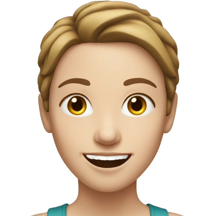 pale white woman happy face with short brown hair with blue backround emoji