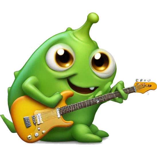 Happy slimy slug playing electric guitar emoji