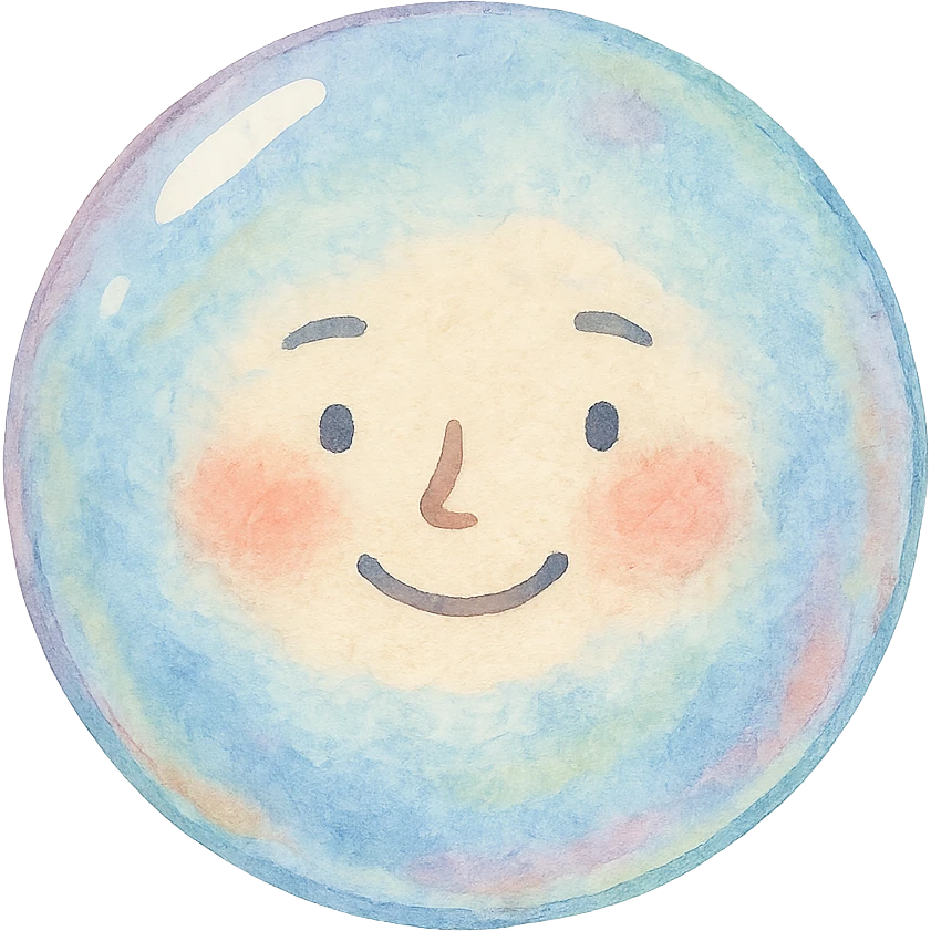 watercolor style bubble with a human face emoji