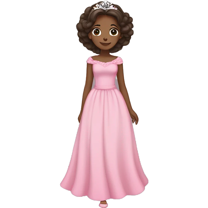 Brunette princess, full body, pink flowy dress and flower in hair emoji