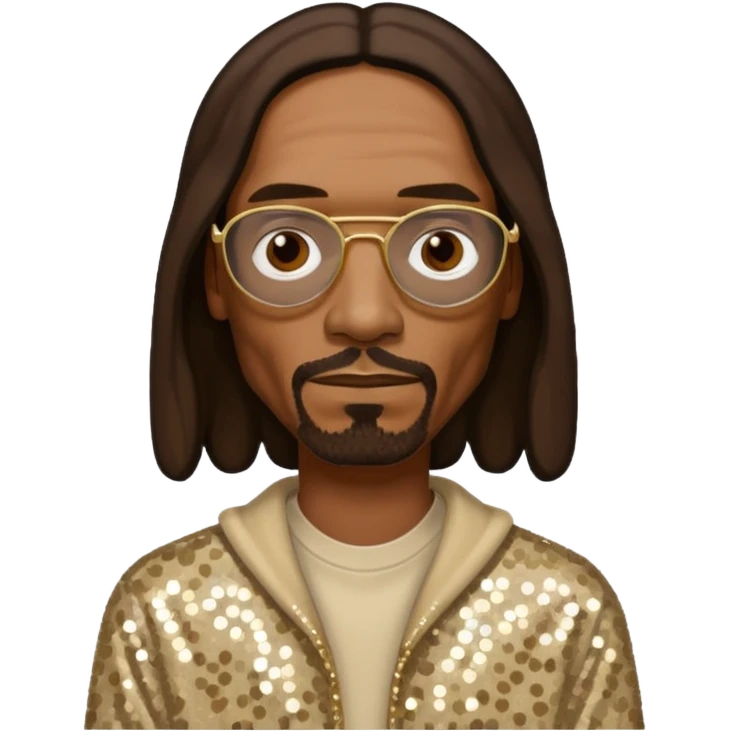 Snoop Dogg with long dark brown hair, beige sequin outfit emoji