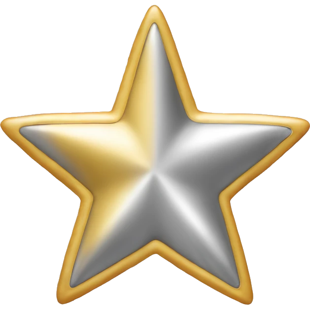 Create a silver star emoji identical to the classic gold star emoji (⭐️). It should match the same size, shape, and smooth shading, but in metallic silver. Keep the design simple and glossy, just like the original Apple star emoji. Rounded ends emoji