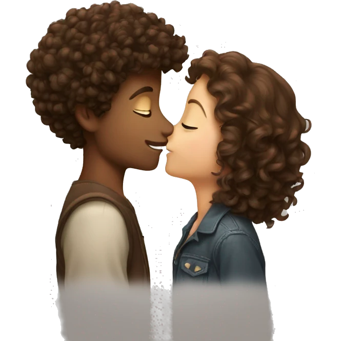 girl brunette kissing brown curly haired boy emoji